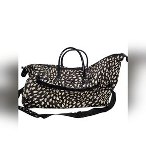 Betsey Johnson Black Cream Heart Print Oversized Bag Purse Handbag Luggage